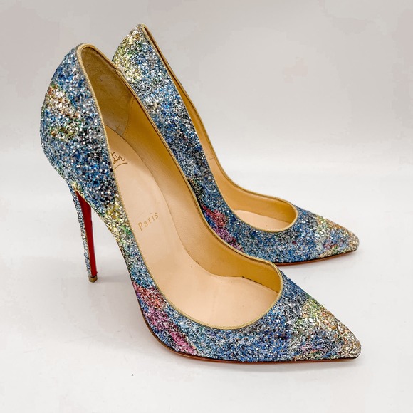 Christian Louboutin Shoes - Christian Louboutin Heels Pigalle Follies 120mm Glitter Aquarium 40.5 Rainbow